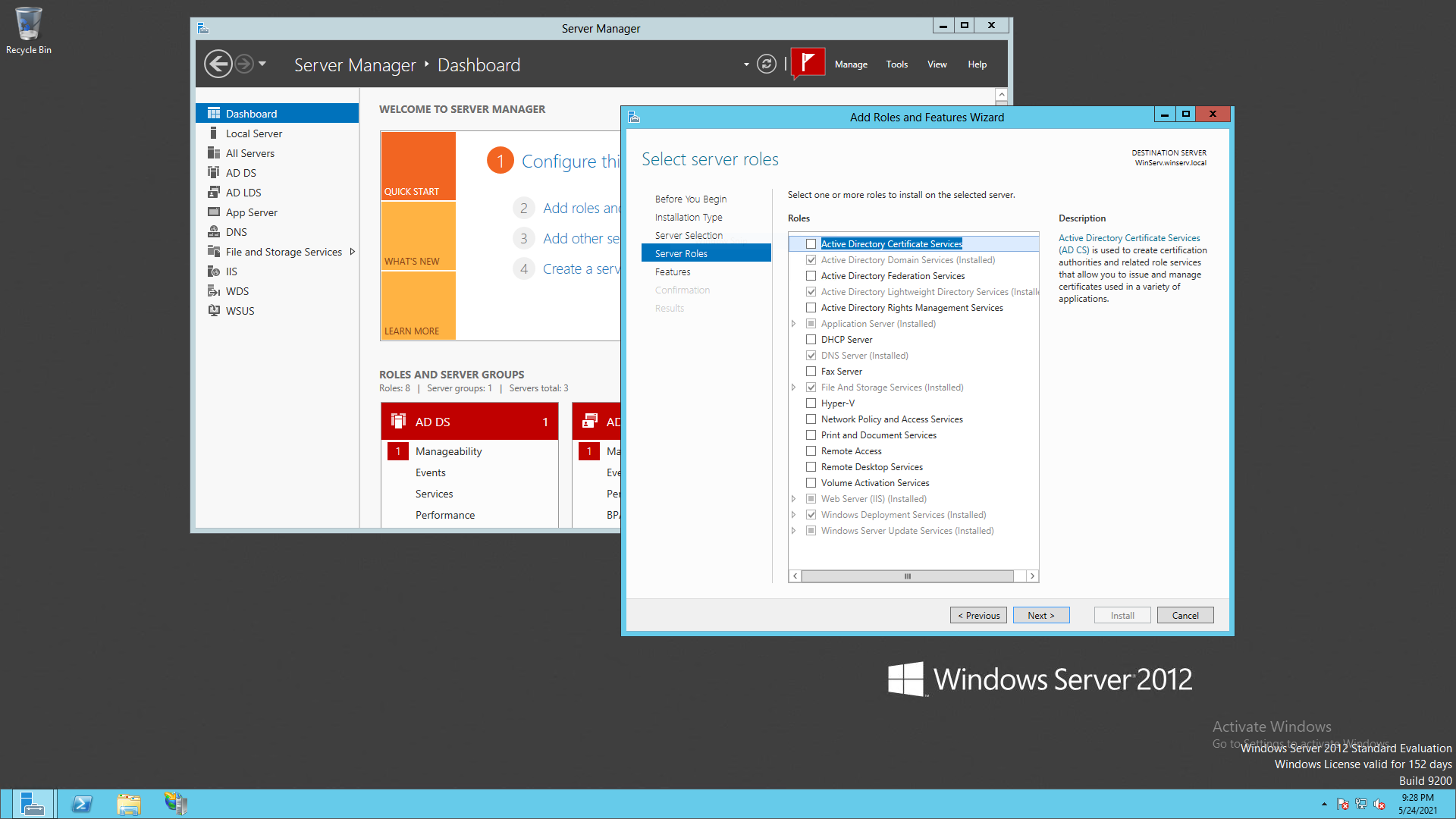 Screenshot of Windows Server 2012 Server Manager