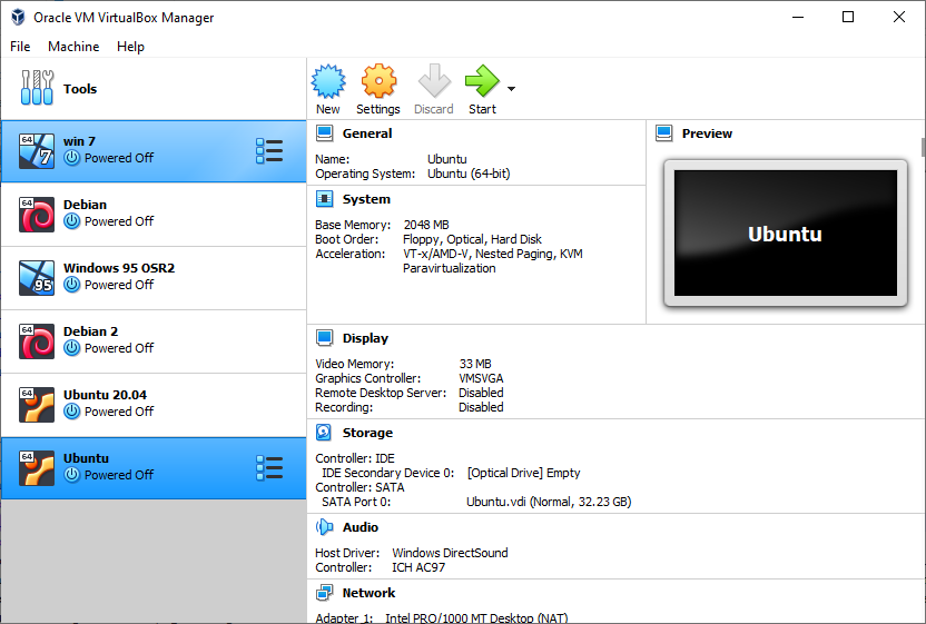 Screenshot of VirtualBox